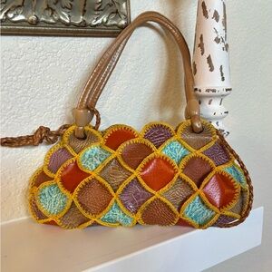 ONLY ONE AVAILABLE 🧡💙🤎 Vintage Handmade Quilted Colorful Patchwork Handbag